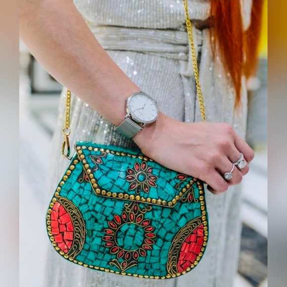 Ramla Jewel Mosaic Turquoise Women's Bag - Picture 3 of 9